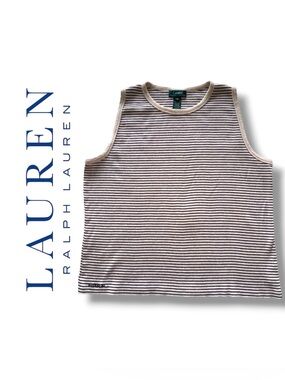Lauren Ralph Lauren Black and Beige Striped Sleeveless Tank Top Nautical Preppy